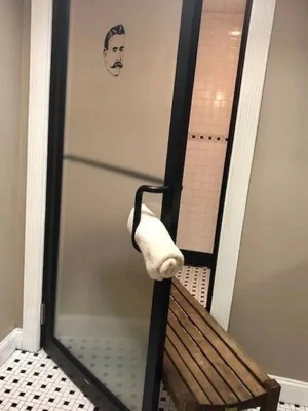 Steam room with fresh spa towel