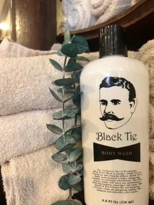 Black Tie Body Wash with plush spa towels